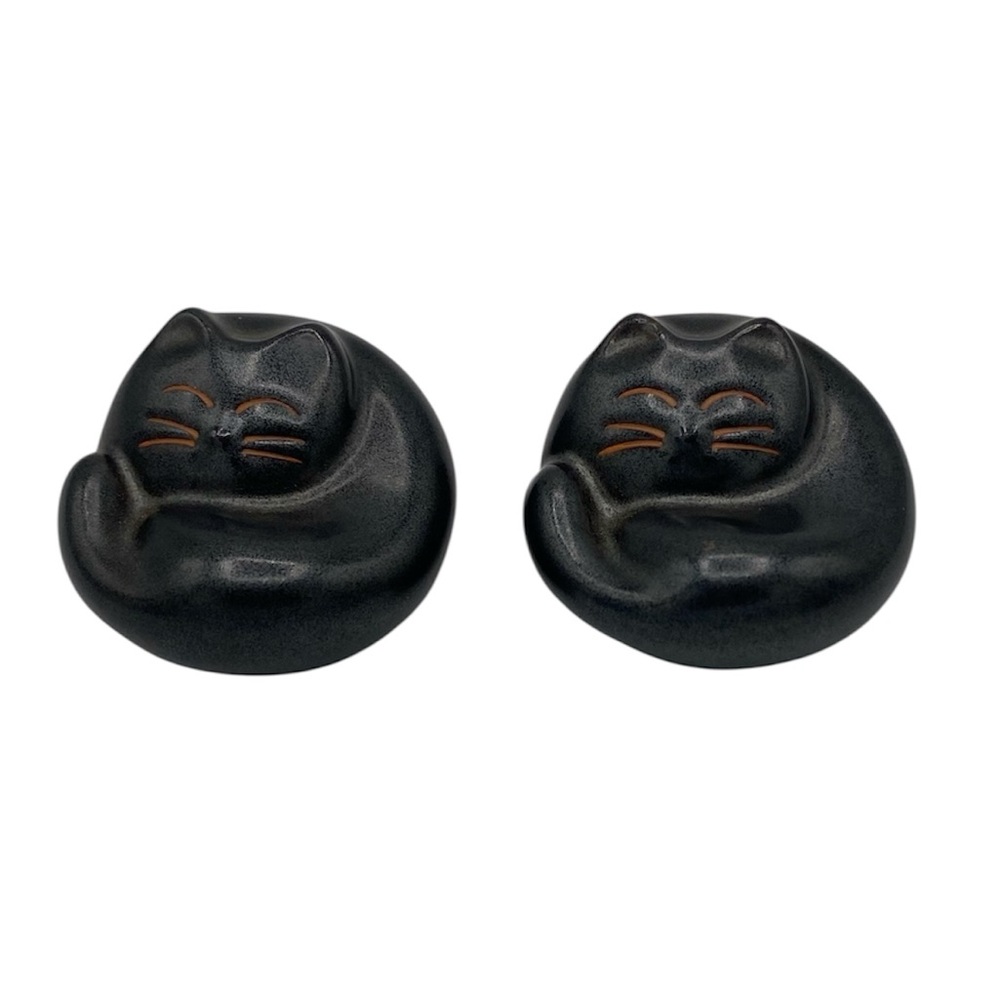 Set of 2 Japanese KOTOBUKI Black Cat Figurines